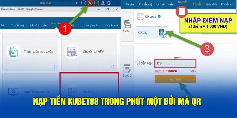 Nạp tiền Kubet88 trong phút một bởi mã QR